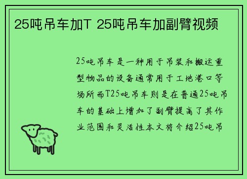 25吨吊车加T 25吨吊车加副臂视频