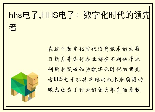 hhs电子,HHS电子：数字化时代的领先者